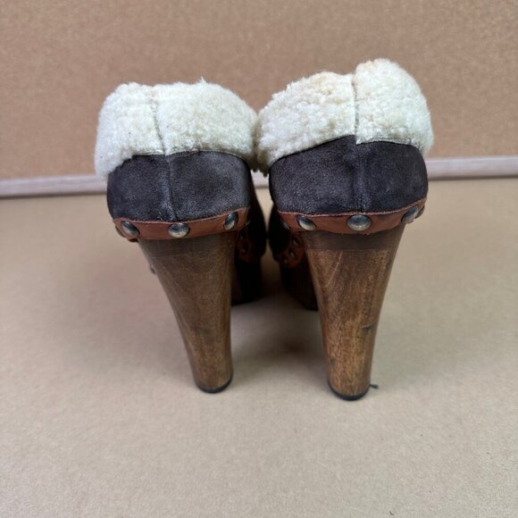 Miu Miu Winter Suede Fur Brown Cottage Studded Clog Heels EU Size 37 / US 7 - Picture 3 of 7